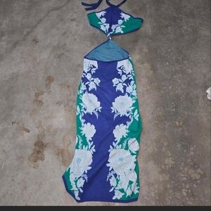 FARM Rio Blue & Teal Floral Halter Dress